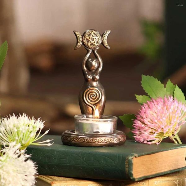 Candlers Triple Goddess Tea Light La statue Artisan de résine de chandelle Décorer la méditation Chakras Pièces Ornement de la maison de la sorcellerie