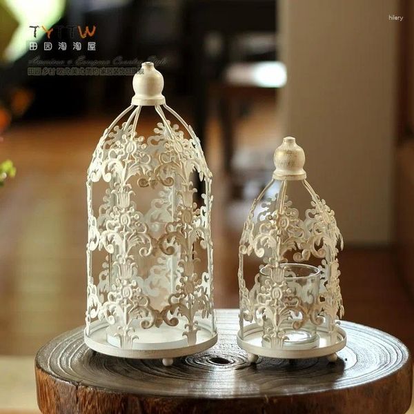 Bandlers Tyttw American Country Style Pattern Tower Tower Iron Iron Hollow Glass Candlestick