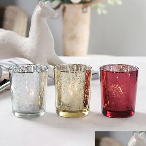 Bougeoirs Ups Nuit Étoilée Porte-Lumière Mercure Verre Votive Coupe LED Noël Or Rouge Sier Décoration De Fête De Mariage 10.6 Dhgs0