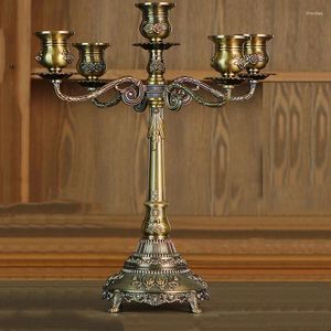 Candlers vintage 5 armes bronze en métal européen chandelier stand à la maison table romantique dîner décoration candélabre