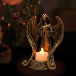 Castiçais vintage anjo estátua castiçal segurando coração anjo mesa arte decoração castiçal sala de estar quarto decoração 231215