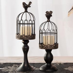 Bougeoirs Vintage Noir Blanc Cage À Oiseaux Fer Pilier Titulaire Petit Grand Pour La Maison De Table Plancher De Noce Décoration Cadeaux