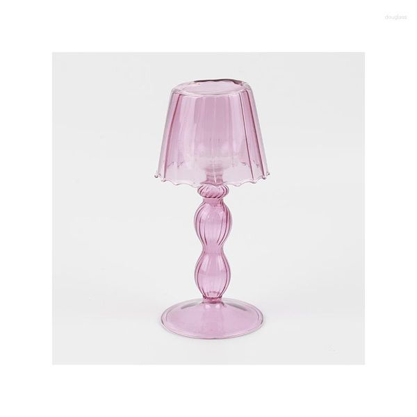 Bougeoirs Vintage créatif porte-verre cristal rose rayé lampe de table Style maison ornement décoratif