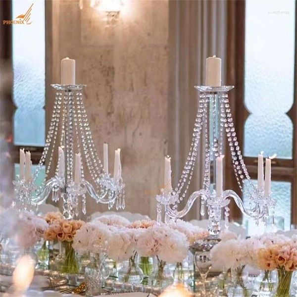 Bougeoirs Vintage géométrique cristal pour mariage fleur support avec perles suspendues décor à la maison accessoires de luxe