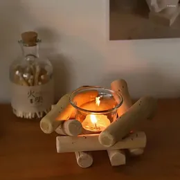 Bougeoirs Vintage avec verre, support en bois fait à la main, créatif, rustique, style côtier, tasse votive, décoration de la maison