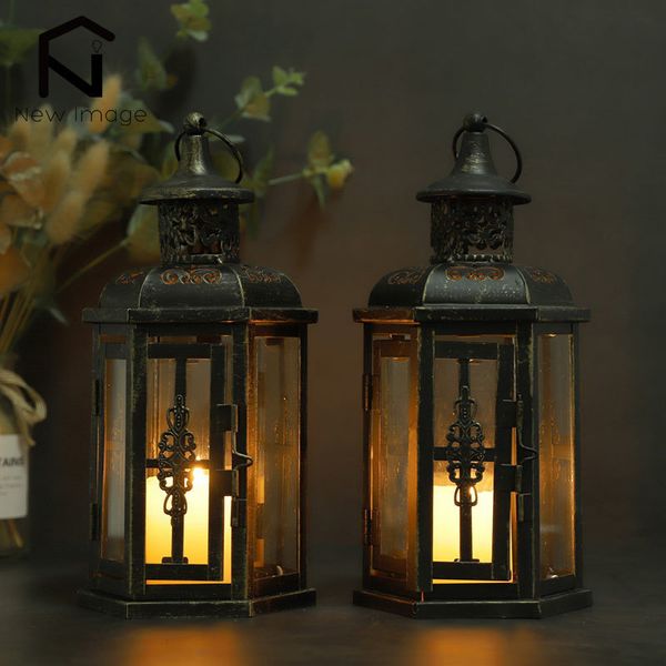 Bougeoirs Vintage nordique chandelier lanterne bougie lustre esthétique lanterne en fer noir décoration de la maison salle de mariage décoration 230508