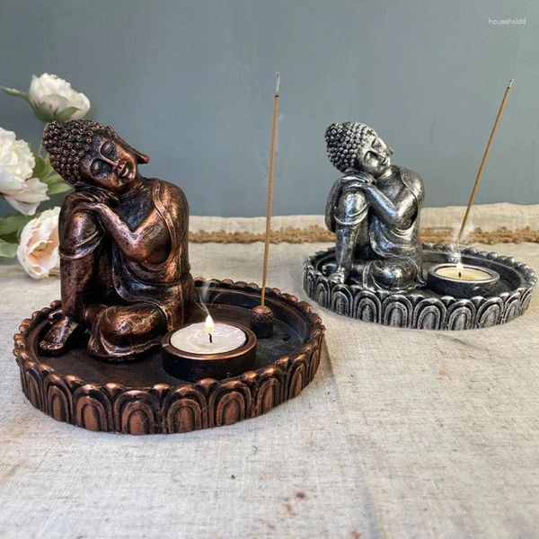 Bougeoirs Ornement de statue de bouddha somnifère vintage avec brûleur d'encens et porte-toilet