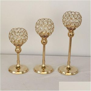 Kandelaars Vintage Tealight Party Glass Stand eettafel Crystal Candlestick Home Desktop Decorhouder Gold Drop Deliv Dh4ix