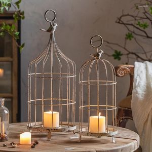 Bougeoirs Vintage blanc porte-cage à oiseaux décoration de noël chandelier en fer décor à la maison