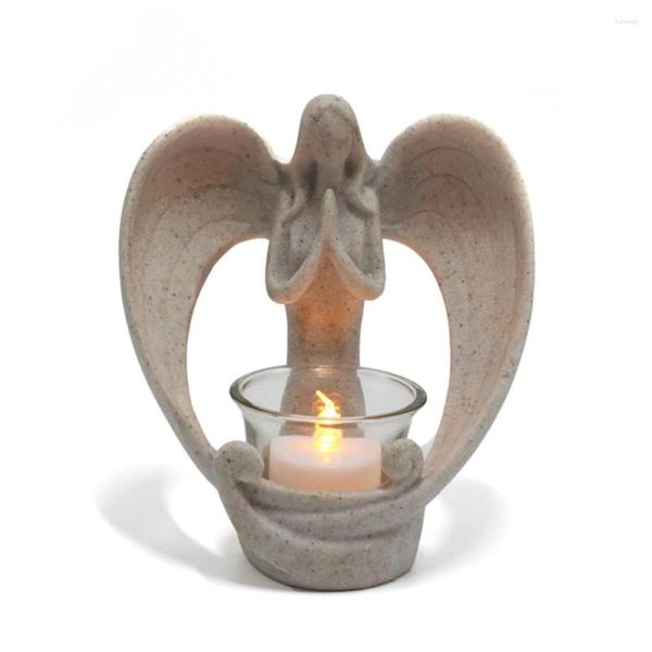 Bougeoirs Votive Deuil Ange Figurine Titulaire Cadeau Commémoratif Condoléances Souvenir Bureau Prière Église Avec LED Scintillante