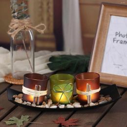 Bandlers porteurs votive avec et plateau Vintage 3 pièces Set Natural Tea Light pour la table de famille décor