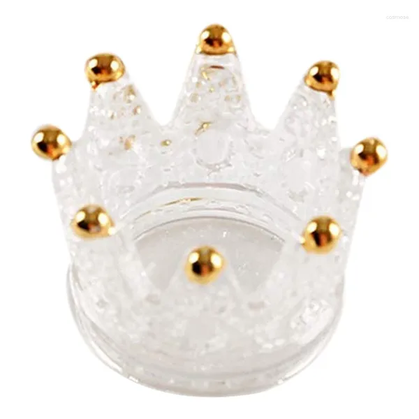 Titulares de velas Conjunto votivo de 6 soportes de corona de vidrio Crown para fiesta de bodas y decoración del hogar (oro)