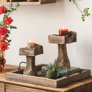 Bougeoirs Wabi-sabi support en bois fait à la main, ornement artistique pour la maison, décoration de Table de mariage, supports en bois japonais Vintage