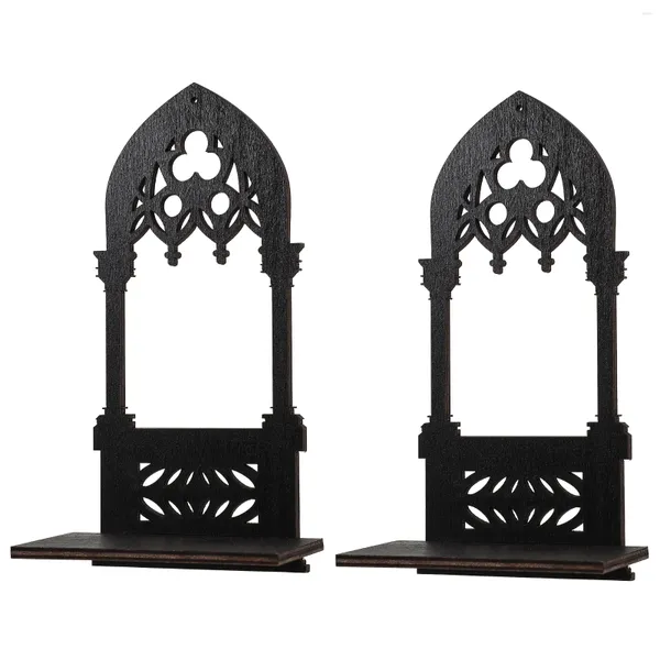 Candelabros para colgar en la pared, soportes de decoración, velas de pilar, mesa central, candelabro de madera grande de escritorio negro Retro