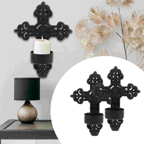 Bougeoirs support mural support décoratif lampe à beurre bougies chauffe-plat en métal chandelier suspendu ornement croix décorations