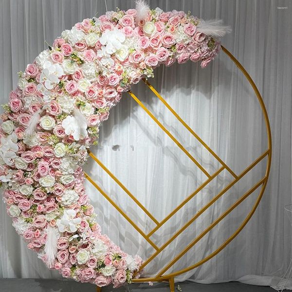 Bougeoirs cadre d'arc de mariage fer Rose fleur pour Table pièce maîtresse décoration toile de fond décor de scène AB0952