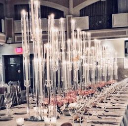 Bougeoirs Mariage Centraire de mariage Grand tubes en acrylique Crystal Hurricane Candelabra pour table de table avec surhmonde yudao987001633