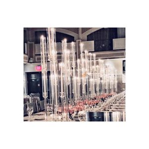 Bougeoirs Pièce maîtresse de mariage Tubes acryliques hauts Candélabre ouragan en cristal pour support de table avec abat-jour Yudao98 Drop Deliv Dh1Zw