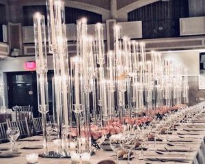 Bougeoirs pièce maîtresse de mariage grands Tubes acryliques candélabre ouragan en cristal pour support de Table avec abat-jour Yudao984056370