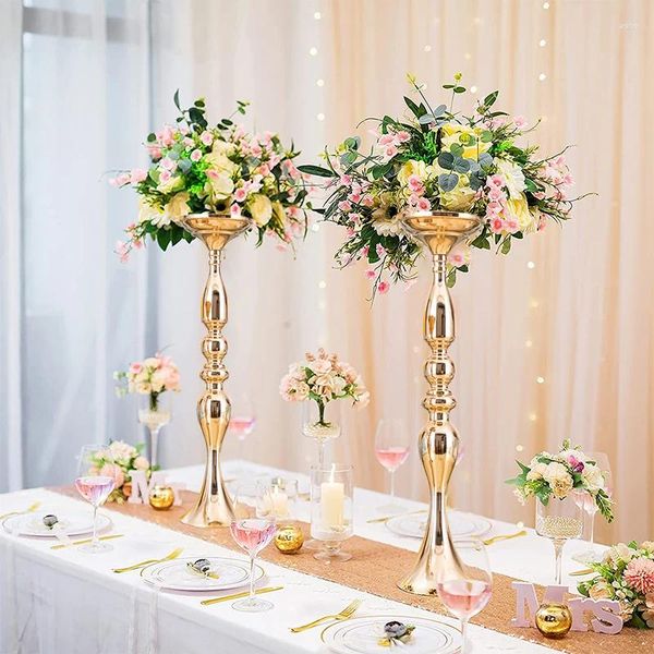 Candalos Soportes de metal de bodas Flores Simulación Centros de mesa de flores de seda para mesa Decoración de fiestas en casa adornos de candelabro