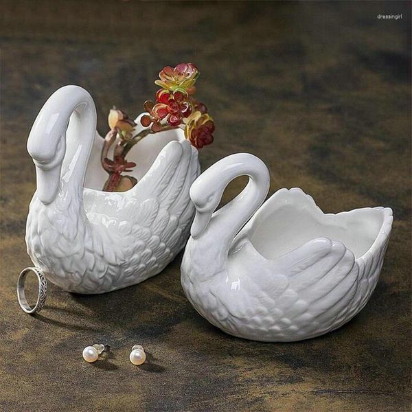 Bougeoirs Blanc Porcelaine Cygne Cadeau De Noël Décor De Table Petit Pot De Plante Figurine Photophore