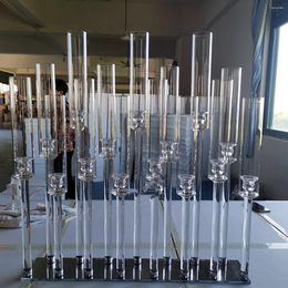 Partes de velas al por mayor 15 brazos transparentes de cristal alto Candelabra soporte acrílico mesa de boda centros de mesa AB0155