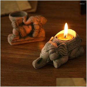 Kandelaars WHYOU Zuidoost -Azië Sand Carving Craft Thailand Handgemaakte olifant kandelaar Creatieve woning Desktopdecoraties Drop Dh9jk