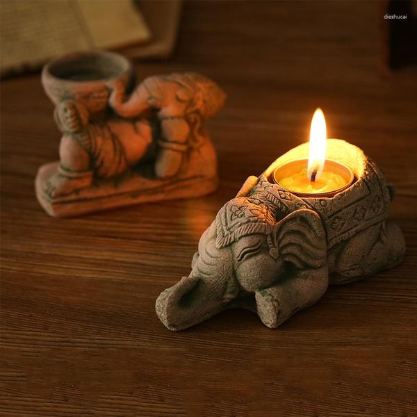 Portavelas WHYOU Sudeste asiático Talla de arena Artesanía Tailandia Elefante hecho a mano Candelabro Creativo Hogar Decoraciones de escritorio Adornos