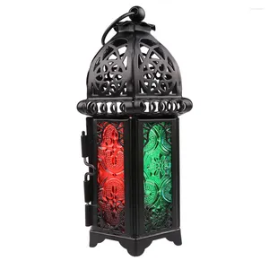 Kandelaars Wind Lantern Vintage Scene Layout Diy Glass Holder Ornament Holiday Home Decorations Zwart kleurrijk