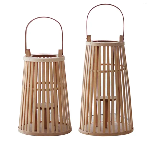 Bougeoirs en bois chandelier photophore bambou lanterne bougies support pour salle à manger année pilier El