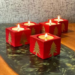 Kaarsenhouders houten decoratieve natuurlijke set van 5 Christmas Pine Tree Decoration Candlestick For Candles Home Decor Wedding
