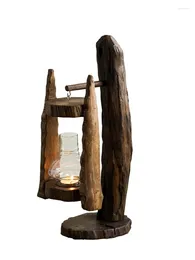 Bougendrs porte-vent en bois lampe à vent vintage en verre recouvert de vent de vent ornements Porta Velas Indoor décor bs50zt