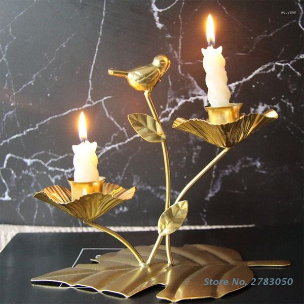 Partes de velas Soporte de hierro forjado Metal Lotus de lote Nido de pájaros Candlestick Candlestick Ornament For Home Wedding Beding Birthday Table Decoración