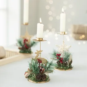 Candelabros de Navidad, adorno de mesa, candelabro de hierro forjado de Navidad, Papá Noel, copo de nieve, estrella, alce, soporte para árbol de Navidad para el hogar