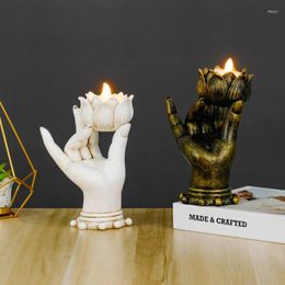 Partes de velas Zen Crafts Ornamentos creativos Resina Lotus Religioso Flow Buddha Hand Hand Home Desktop Sin fuego Budista