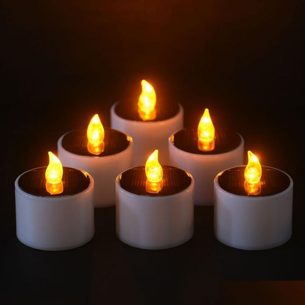 Velas 1 Unids / set Vela de Energía Solar de Plástico Velas Led de Energía Amarilla / Lámpara de Luces de Té Electrónica Sin Llama Para Entrega de Gota al Aire Libre Dhcp6