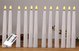 Bougies 12 pièces bougies LED à distance vacillantes jaunes bougies coniques sans flamme en plastique pour la décoration de dîner 236S280Q8830890