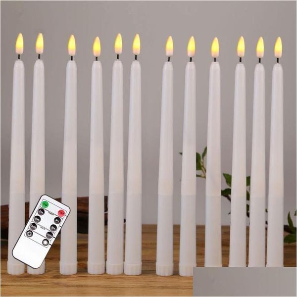 Velas 12 unids amarillo parpadeante remoto LED plástico sin llama Bougie para la decoración de la fiesta de la cena Entrega de la gota Home Garden DHSJP