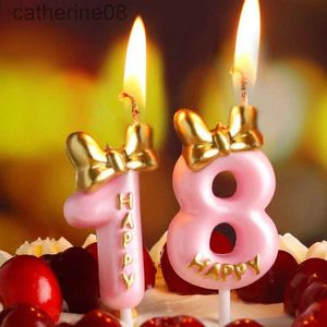 Bougies 1pc gâteau topper bougies petit arc scintillant rose nombres bougies joyeux anniversaire fête du jour commémoratif décor de gâteau pour fille d240429