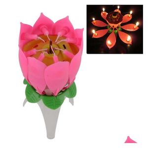 Velas 2021 Musical Lotus Flower Flame Happy Birthday Party Fiest Lights Rotación Decoración Lámpara Sorpresa Drop entrega a casa Gar Dhczl