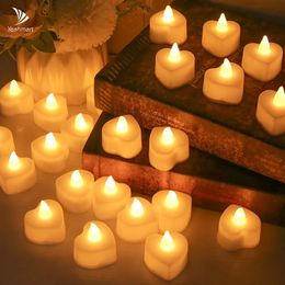 Bougies 24 pièces bougie LED sans flamme pour la maison fête de noël décoration de mariage en forme de coeur batterie électronique photophore 231019