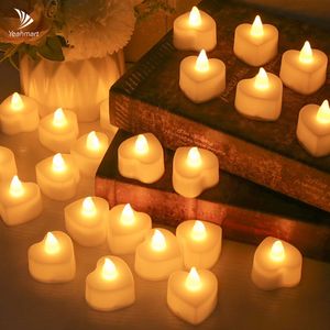 Candles 24Pcs Flameless Led Candle For Home Christmas Party Wedding Decoration Heart-shaped Electronic Battery-Power Tealight 221102