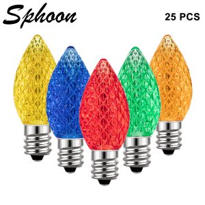 Kaarsen 25 stcs C7 LED gefacetteerde kaarslichtbol RGB E12 BASE 110V 220V Shatterproof Plastic Lamp voor snaarlicht Kerstmis vakantie Decor