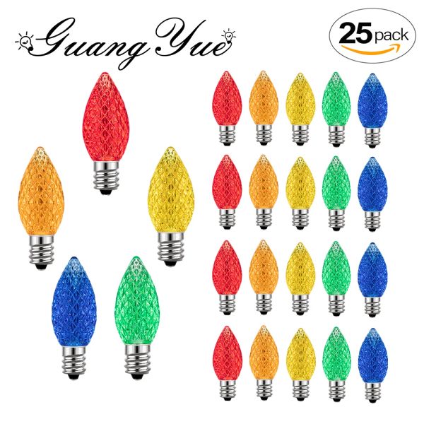 Bougies 25pcs RVB Colorful C7 LED remplaçable Bulbes nocturnes E12 Flacture 0,6 W Brandles de bougies pour la décoration d'arbre de Noël Lumière