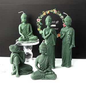 Bougies 3D Bouddha Statue Silicone Moule Namaste Stand Siège Détendu Moine Bougie Savon Résine DIY Bouddhisme Zen Décor À La Maison Méditation Moule 231010