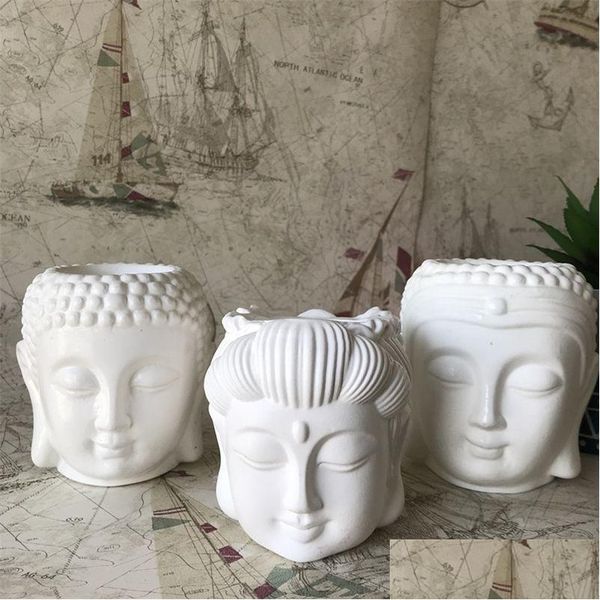 Bougies 3D Béton Tête de Bouddha Planteur Sile Moules DIY Résine Artisanat Ciment Pot De Fleur Mod Chandelier Bougeoir Faisant Des Outils Drop Dhzuh