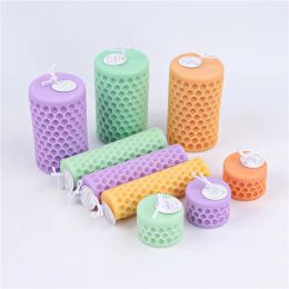 Cougies 3D Honeycomb Cylindre Cougie Silicone Moule Diy Aromathérapie Plâtre Résine Faire du savon Faire Candle Kit de fabrication de bougies Home Decon Gift Home