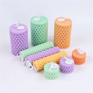 Cougies 3D Honeycomb Cylindre Cougie Silicone Moule Diy Aromathérapie Plâtre Résine Faire du savon Faire Candle Kit de fabrication de bougies Home Decon Gift Home