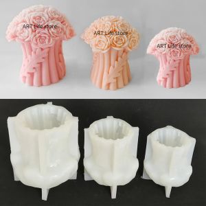 Bougies 3d Rose Bouquet Silicone Cougie moule DIY Flower Aromathérapie Gypse Savon Epoxy Résine Faire des fournitures