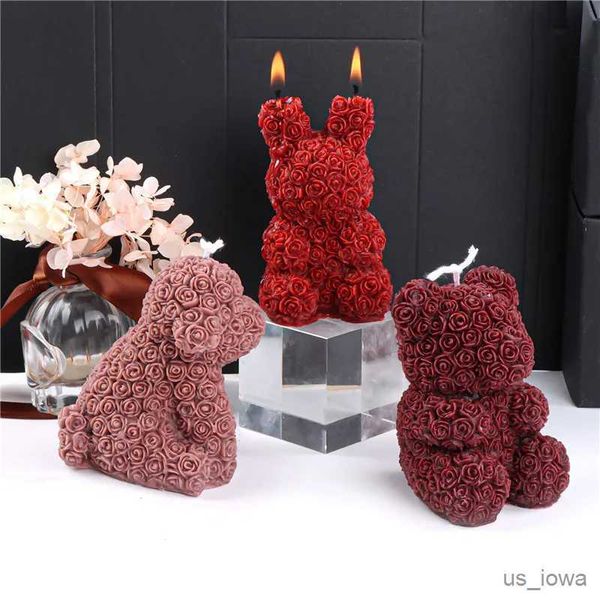 Velas 3D San Valentín Rosa Animales Vela Molde de Silicona Hecho a Mano Decoración de Chocolate Oso Aromaterapia Jabón Resina Vela Molde de Silicona